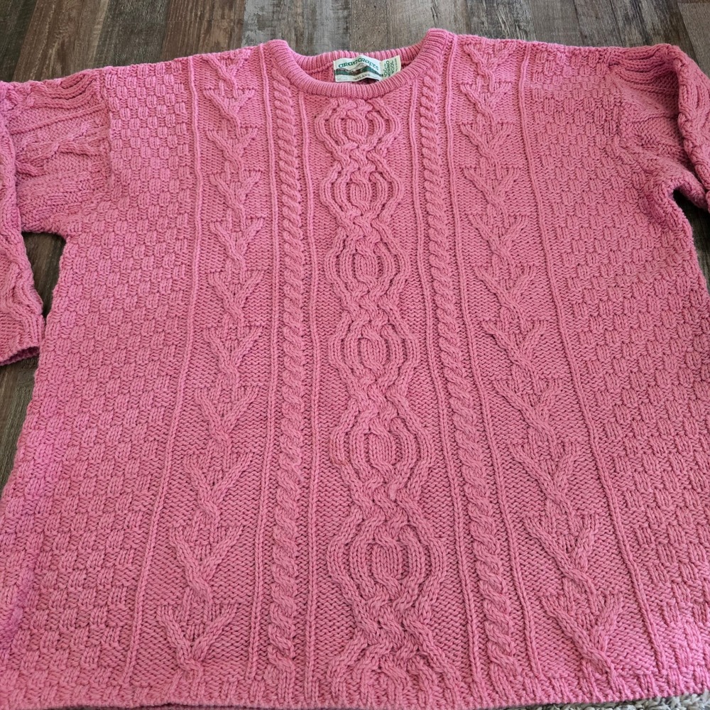Aran Crafts Sweater Womens XL Pink 100% Merino Wool Cable Knit Made in Ireland - Picture 2 of 13